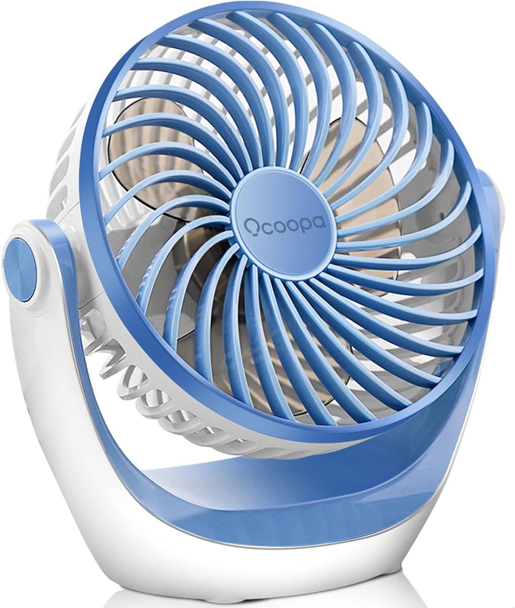 Kleine Tafelventilator met Sterke Luchtstroom en Stille Werking, Draagbare 3-Snelheden Ventilator met 360° Roterende Kop voor Thuis en Op Kantoor