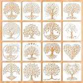 16 stuks levensboom stencils, 15,24 cm x 15,24 cm stencils voor