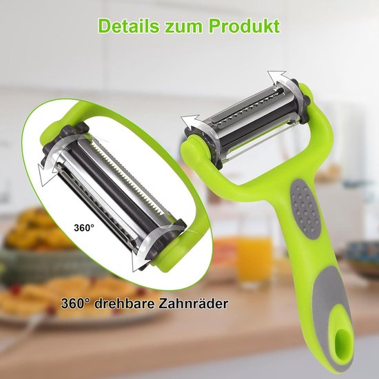 Lantana Aardappelschiller microgekartelde groenteschiller Julienne-snijmachine - 3-in-1 voor het snel schillen van groenten en fruit - zwart/grijs/roestvrij staal