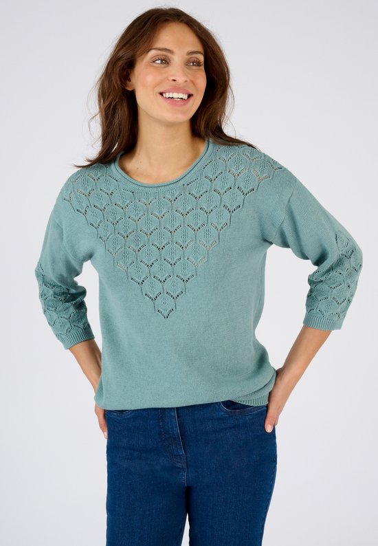 Damart - Pull en maille ajourée - Femme - Vert - S