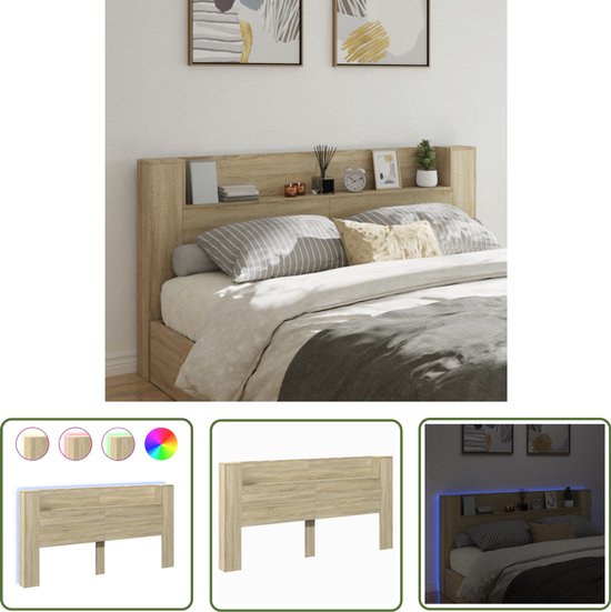 Hoofdbordkast met LED-verlichting 200x17x102 cm betongrijs