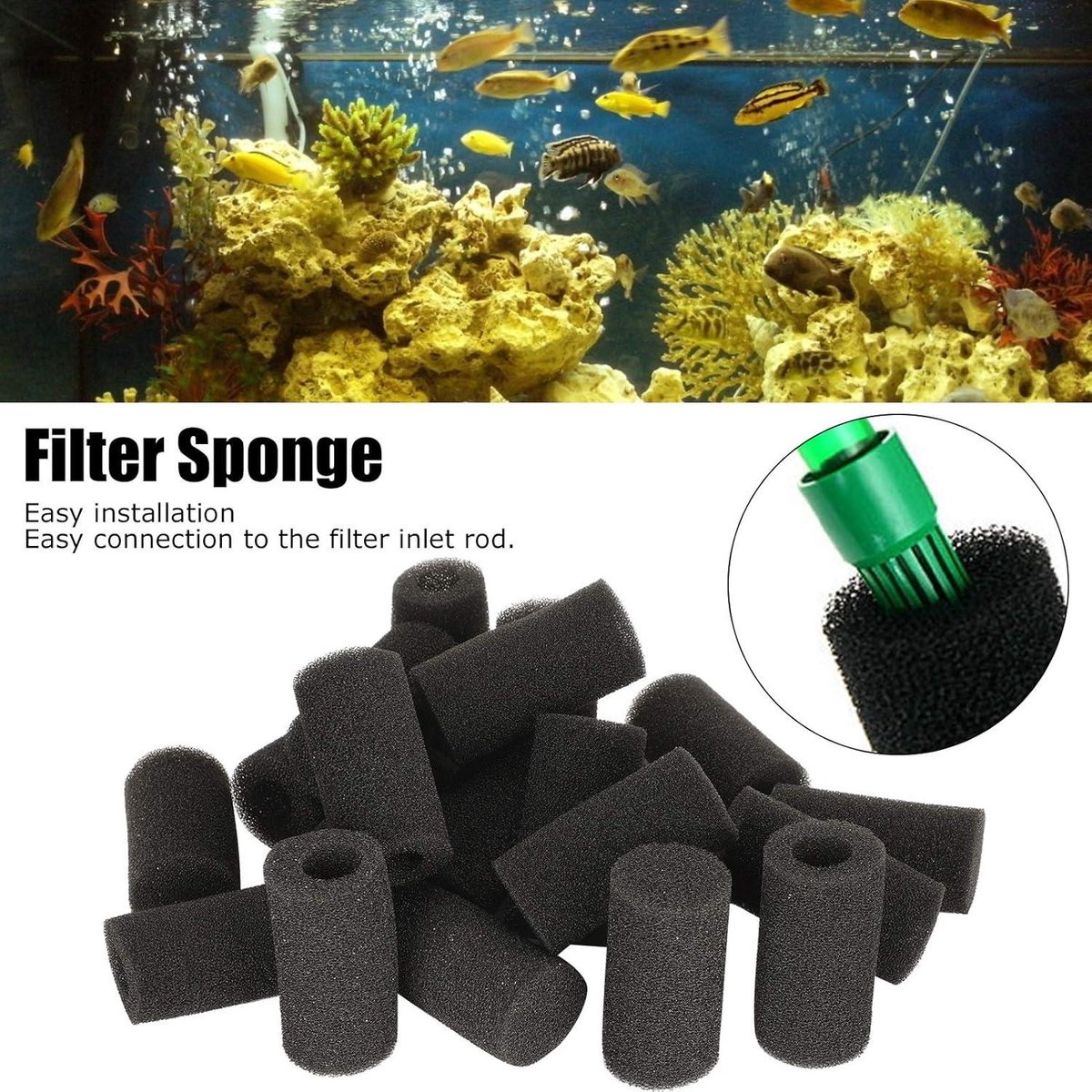Sertay Aquariumfilterspons, 8 stuks filterspons aquarium, vistank, voorfilterspons, tankpomp, filterspons, filterspons, voor garnalen (2,2 cm