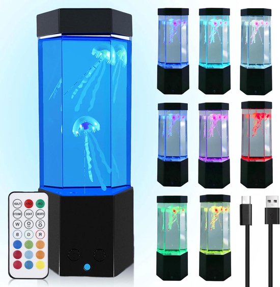 LED-kwallenlamp, Stembediening Kwallen-nachtlampje met 9 Dansende Benen, RGB-gradiënt Oplaadbare Zwemmende Kwallen-bedlamp voor Slaapkamers Home Deco Party (ophangend voet