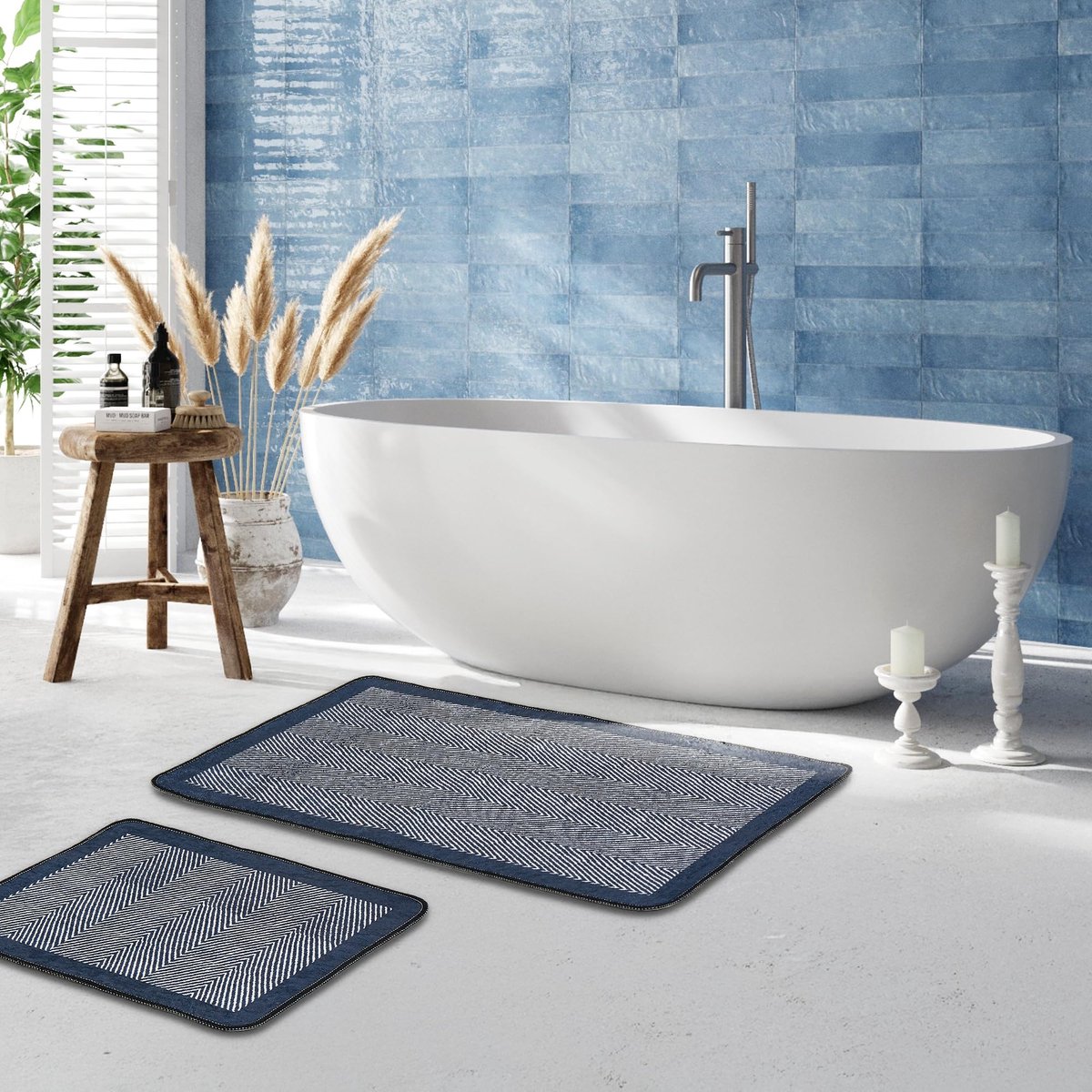La'Moussawi ® Set van Twee Luxe Badmatten met Antislip en Wasbare Eigenschappen in Stijlvolle Groene Tint
