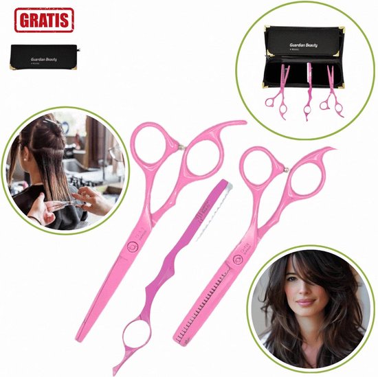 Set de ciseaux Guardian Beauty (couleur rose) - Pour coiffeurs professionnels, coiffeurs et barbiers Ciseaux à effiler et ciseaux de Tuning à Feather avec étui gratuit