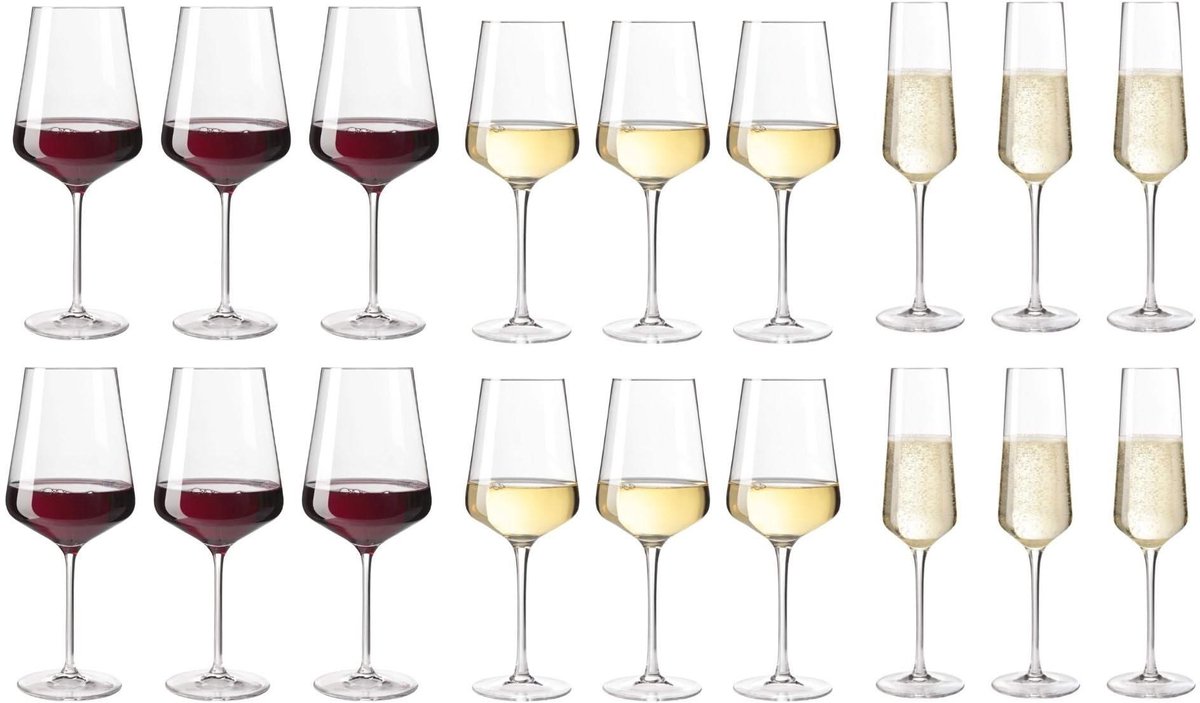 Bol.com Leonardo PUCCINI Glazenset Wit/Rood/Champagne - set/18 aanbieding