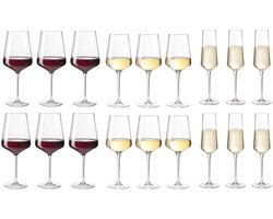 Leonardo PUCCINI Glazenset Wit/Rood/Champagne - set/18