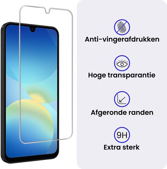 Screenprotector met anti-vingerafdrukken, hoge transparantie en afgeronde randen. Extra sterk (9H).