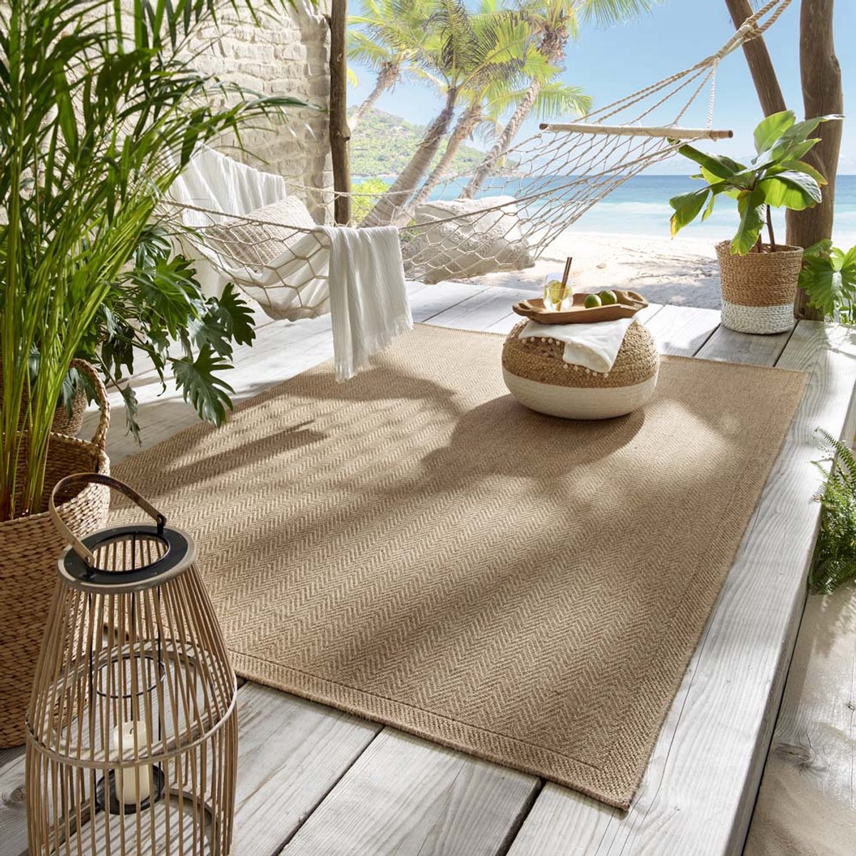 Jute buitenkleed zizag - Elara beige 120x170 cm