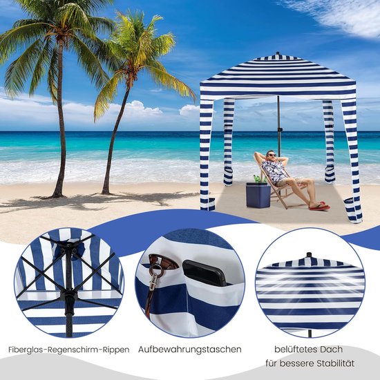 VEVOR Strand-Cabana 183x183 Cm – Strandpavillon Mit UPF 50+ Sonnenschutz & Seitenwand VEVOR Strand-Cabana 183x183 Cm – Strandpavillon Mit UPF 50+ Sonnenschutz & Seitenwand