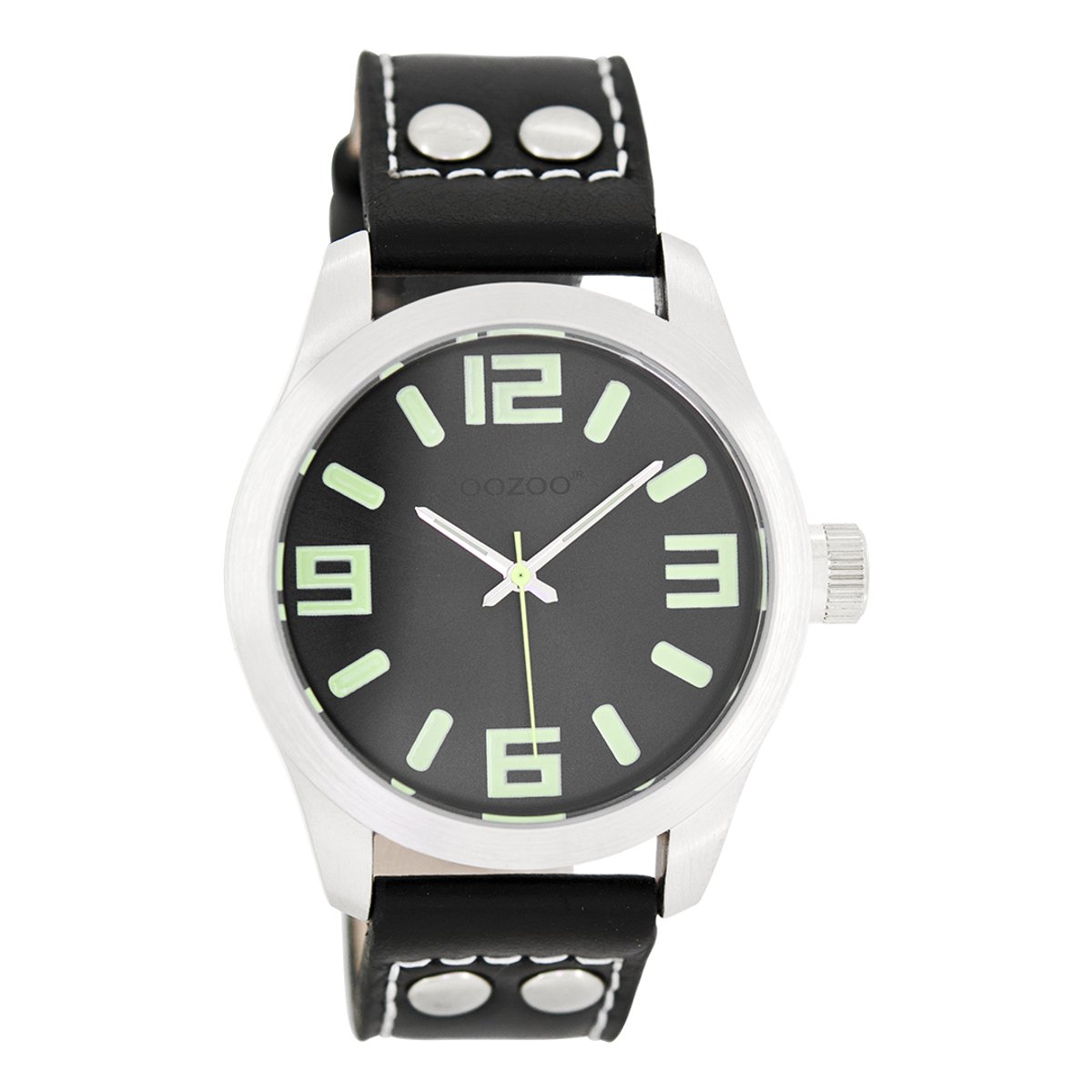 OOZOO Timepieces - Zilverkleurige horloge met zwarte leren band - JR269