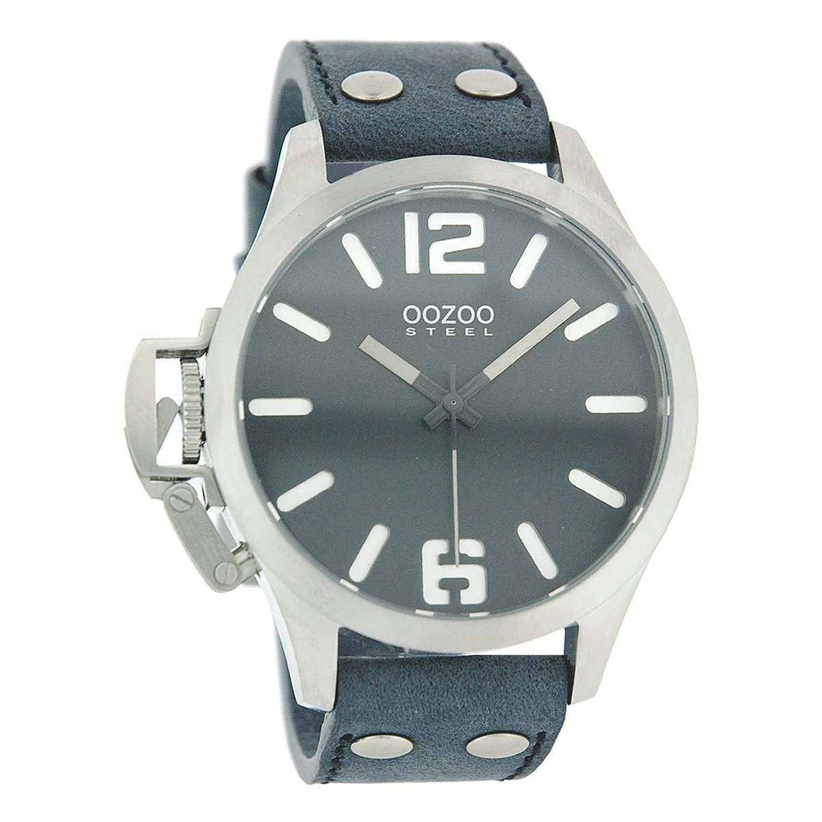 OOZOO Timepieces - Zilverkleurige horloge met grijze leren band - OS260