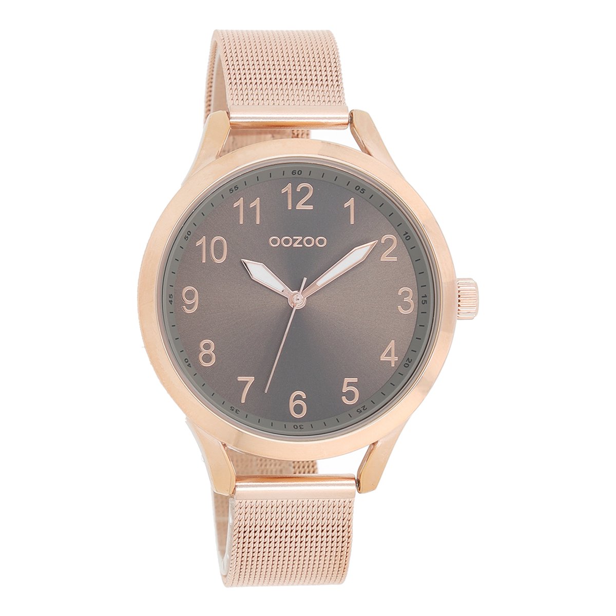 OOZOO Timepieces - Rosé goudkleurige horloge met rosé goudkleurige metalen mesh armband - C9117