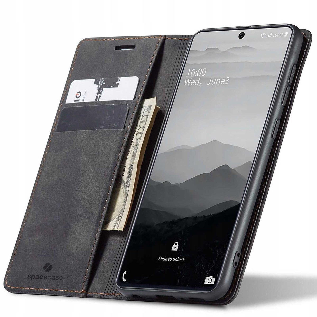 Spacecase Case Wallet Cover Voor Samsung Galaxy A71 Zwart