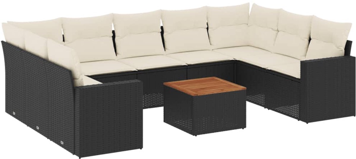 Moderne zwarte poly rattan loungeset met kussens voor tuinmeubels - The Living Store