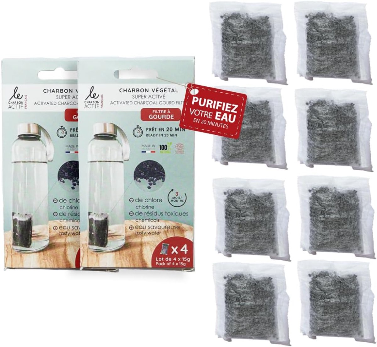 Actieve Koolstoffilters voor Water - 8 Flessenfilters voor Drinkwater zuivering in 20 Minuten