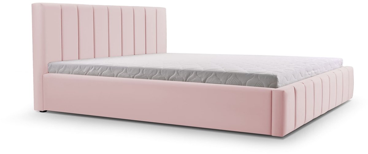 Bed 01 - Gestoffeerd bed met Fluweel Beklede Tweepersoonsbed - 160x200 cm - Elegant en Comfortabel - Lichtroze (TRINITY 19)