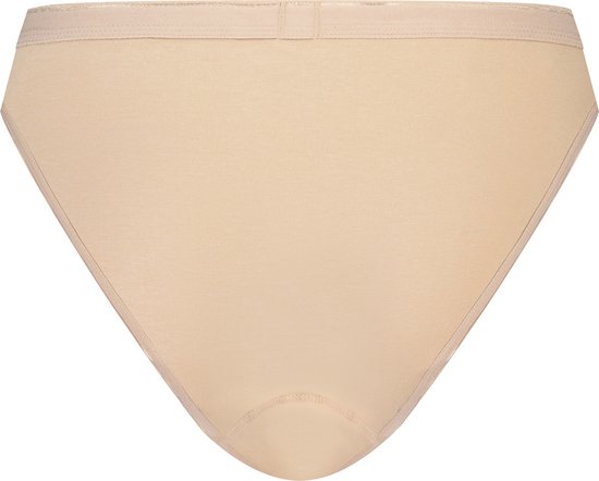 Huidkleurig broekje met hoge taille en smalle band, achterkant.