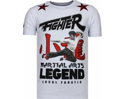 Fighter - Bruce Lee T-shirt Rhinestones - Wit