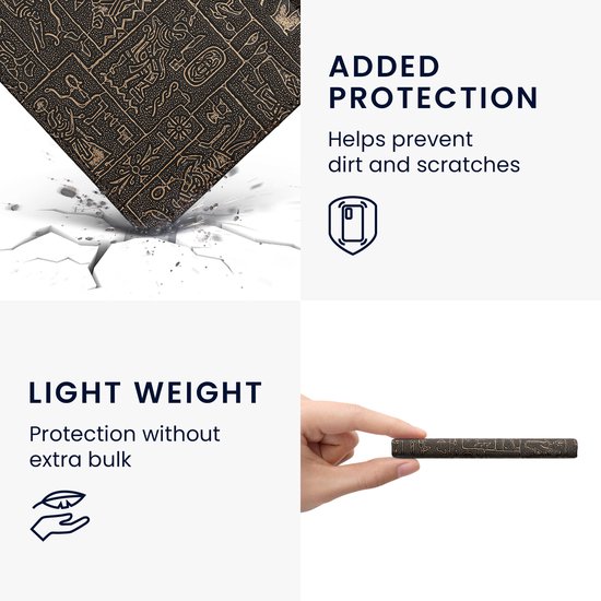 kwmobile e-reader hoesje geschikt voor Amazon Kindle Paperwhite 11. Generation 2021 hoes - E reader flip case met magneetsluiting - Ereader cover - Hiërogliefen design in goud / zwart van kwmobile — afbeelding 3