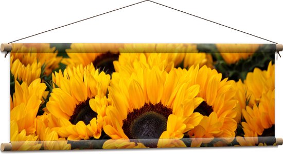 Textielposter - Meerdere Gele Zonnebloemen - 90x30 cm Foto op Textiel