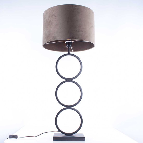 Tafellamp capri 2 ringen | 1 lichts | taupe / bruin / goud / zwart | metaal / stof | Ø 40 cm | 94 cm hoog | tafellamp | modern / sfeervol / klassiek design