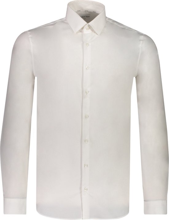 Calvin Klein slim fit overhemd - popeline - wit - Strijkvriendelijk - Boordmaat: 44
