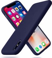 Siliconen case geschikt voor Apple iPhone Xs Max + gratis glazen Screenprotector - donkerblauw