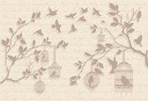 Papier peint Oiseaux Arbres Marron | XL - 208 cm x 146 cm | Polaire 130g / m2