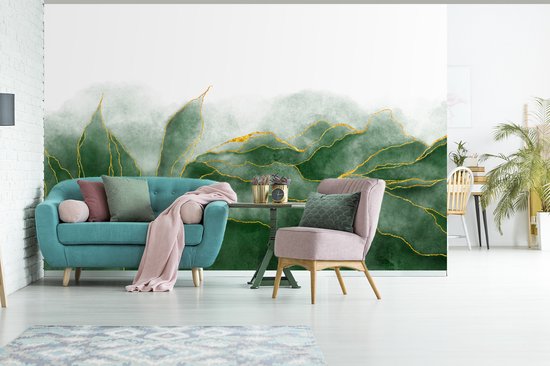 Behang - Fotobehang Marmer - Groen - Luxe - Goud - Marmerlook - Breedte 390 cm x hoogte 260 cm
