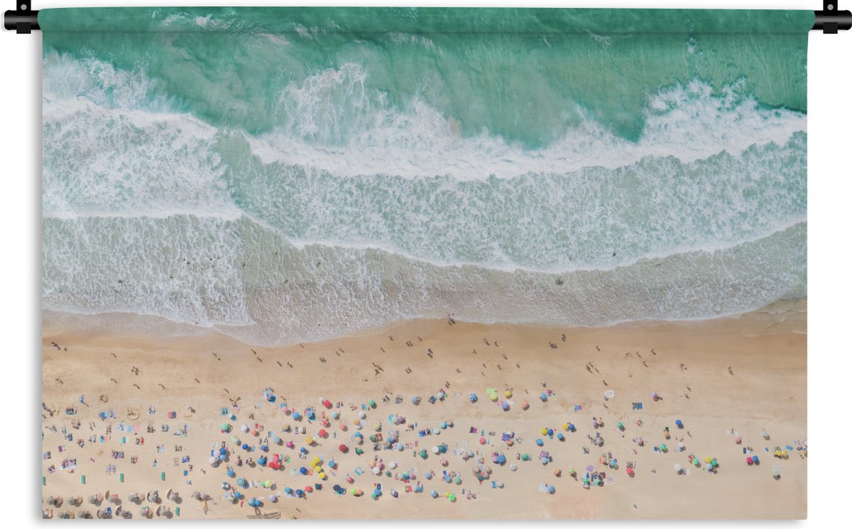 Wandkleed - Wanddoek - Zee - Strand - Parasols - Water - Zomer - 180x120 cm - Wandtapijt