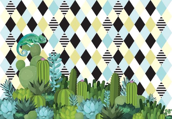 Papier peint photo - Papier Peint Intissé - Caméléon et Cactus - 416 x 290 cm