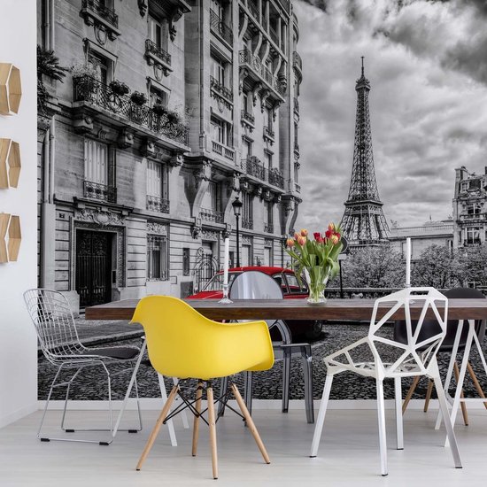 Papier peint Voiture Rouge Noir Et Blanc Paris | VEXXL - 312 cm x 219 cm | Polaire 130gr / m2