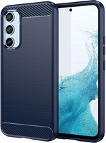 Samsung Galaxy A54 Hoesje - MobyDefend TPU Gelcase - Geborsteld Metaal + Carbonlook - Blauw - GSM Hoesje - Telefoonhoesje Geschikt Voor Samsung Galaxy A54