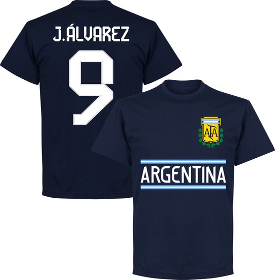 Argentinië J. Álvarez 9 Team T-Shirt - Navy - Kinderen - 98