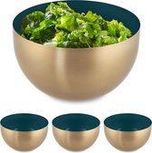 Relaxdays 4x saladeschaal - 1 liter - groen-goud - saladekom - mengkom - rvs - bakken