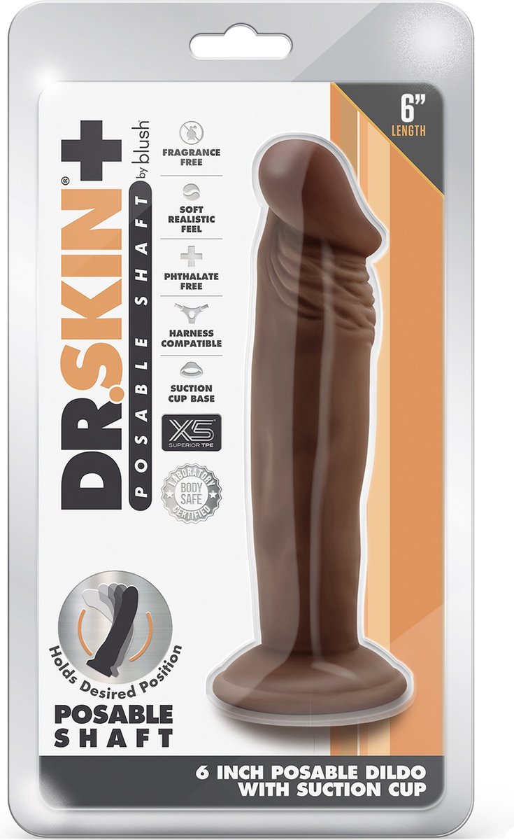 Goedkoopste Blush Dildo Love Toy Dr. Skin Plus 6 Inch Posable Dildo Chocolate Bruin