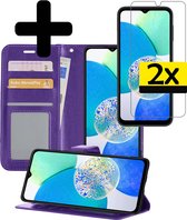 Hoesje Geschikt voor Samsung A14 Hoesje Book Case Hoes Wallet Cover Met 2x Screenprotector - Hoes Geschikt voor Samsung Galaxy A14 Hoesje Bookcase Hoes - Paars