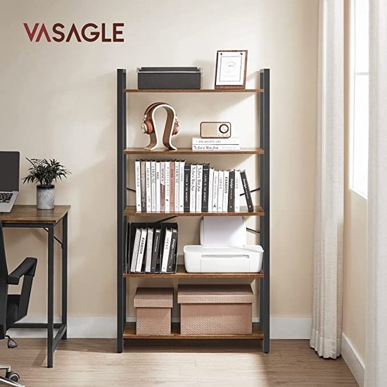 SONGMICS 5-laags rekken, opbergplanken, voor studie, boutloze montage, verstelbare planken, 30 x 75 x 150 cm, belastbaar tot 875 kg, voor schuur, magazijn, kelder, keuken, rustiek bruin GLR300B11