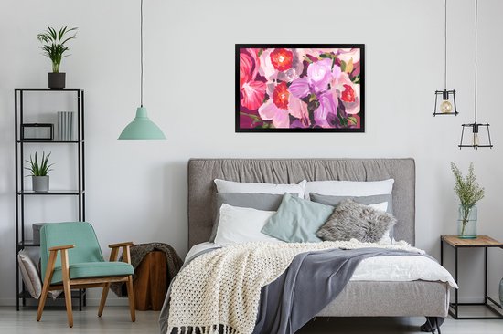 Cadre photo avec affiche - Rose - Orchidée - Fleurs - Couleurs - Botanique - 120x80 cm - Cadre pour affiche