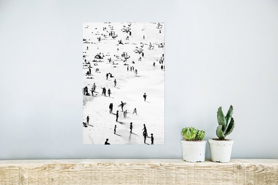 Poster Plage - Mer - Personnes - Zwart et blanc - 20x30 cm