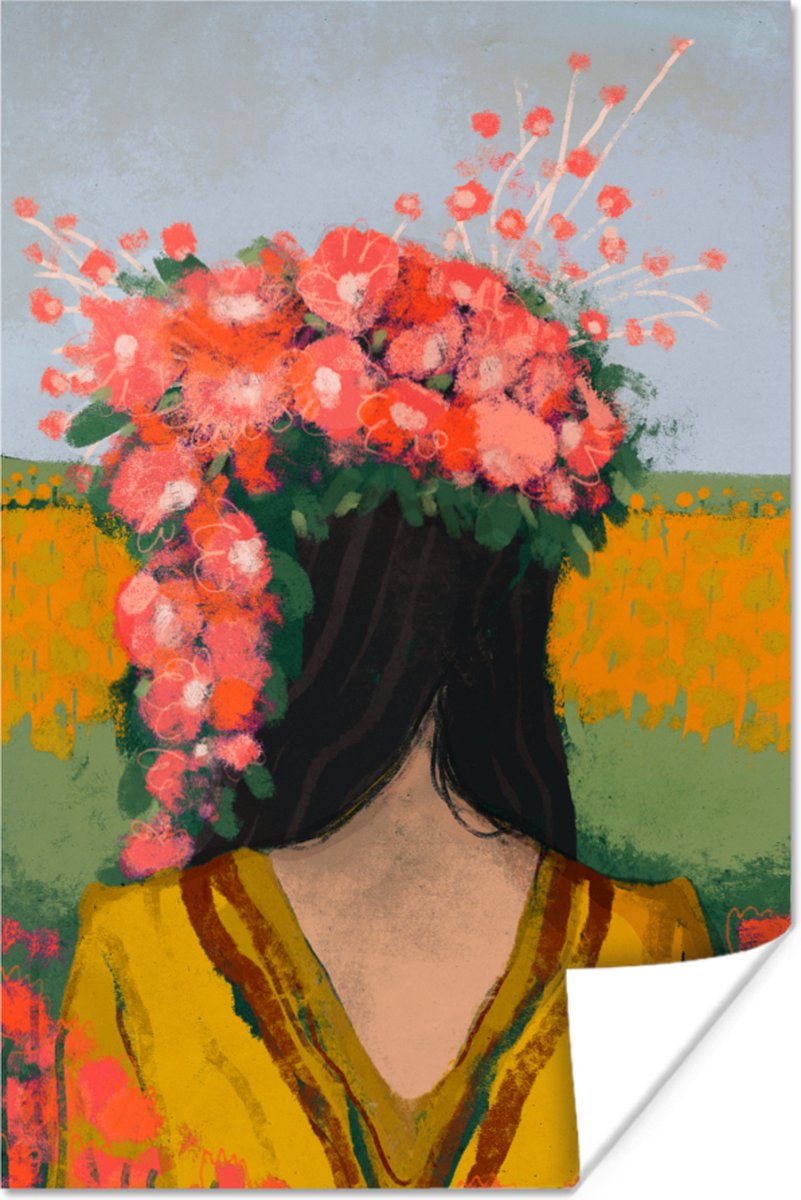 Portret - Bloemen - Vrouw - Rood