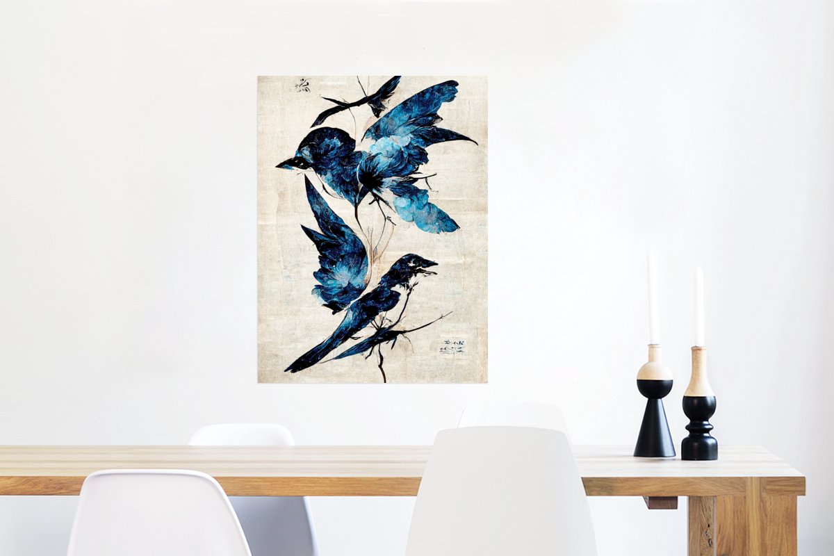 Vogels - Dieren - Blauw - Vintage