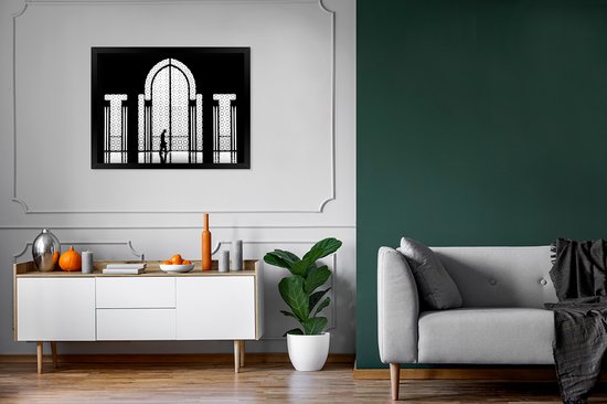 Cadre photo avec poster - Zwart - Wit - Fenêtre - Homme - 80x60 cm - Cadre poster