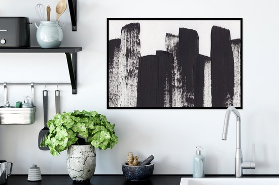 Cadre photo avec affiche - Peinture - Abstrait - Zwart - Wit - 60x40 cm - Cadre pour affiche