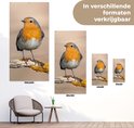 Vier tuinposters met roodborstje in verschillende formaten: 100x200, 80x160, 40x80 en 30x60 cm.