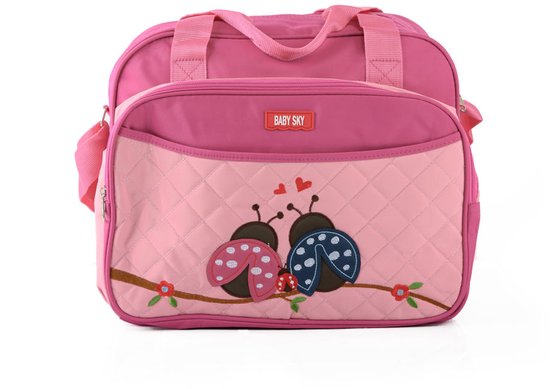 Praktische Luiertas - Baby Verzorgingstas- Inclusief Verschoningsmatje - Flessenhouder - Lieveheersbeestjes - Roze van Patong Mama — afbeelding 2