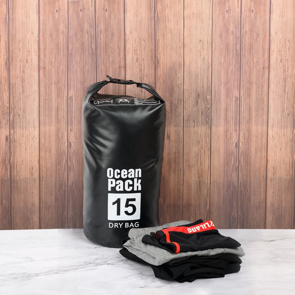 Decopatent® Waterdichte Tas - Dry bag - 15L - Ocean Pack - Dry Sack - Survival Outdoor Rugzak - Drybags - Boottas - Zeiltas -Zwart - Decopatent