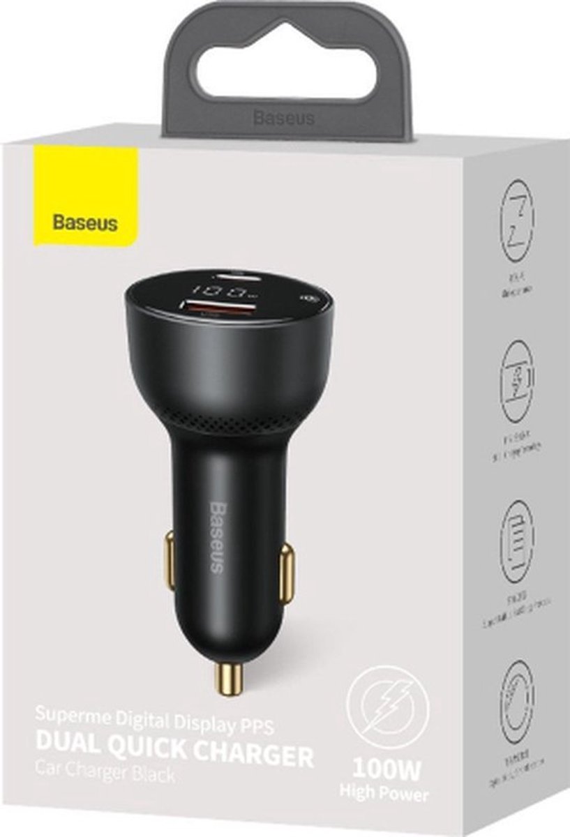 Kwak's Intrekbare Autolader – 100 W | USB-C | Sigarettenaansteker | Verborgen Oplaadkabel Tot 80 Cm | Snel Opladen Voor IPhone & Android