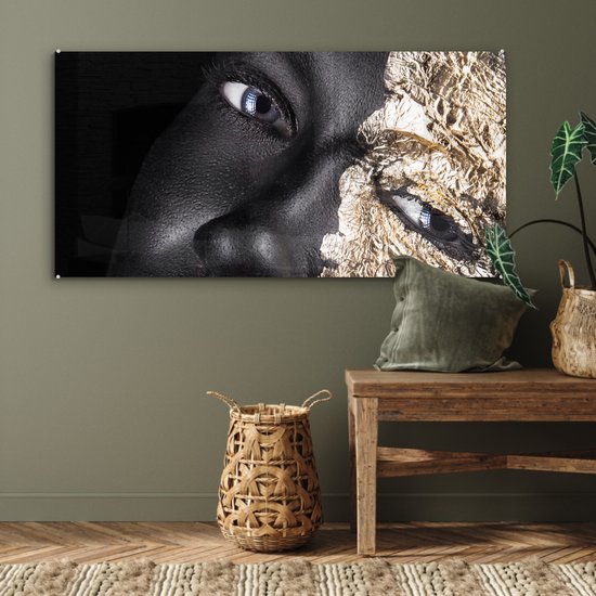 MuchoWow® Peinture sur Verre - Femme - Or - Zwart - Peinture - Luxe - 120x60 cm - Peintures sur Verre Acrylique - Photo sur Glas